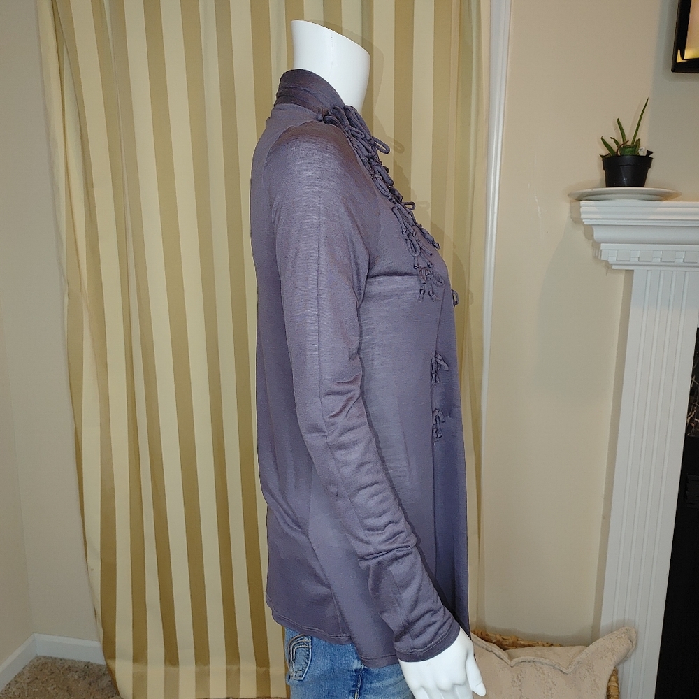 ANTHROPOLOGIE DELETTA PURPLE BOW OPEN FRONT CARDIGAN S - Picture 3 of 7